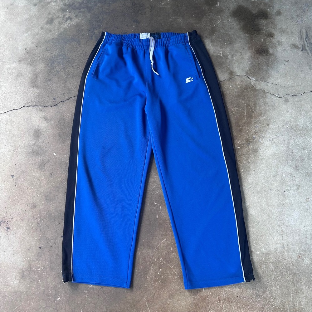 Starter Track Pants Mens L Blue Excellent Side Stripe Ankle Zip Athletic Jogger